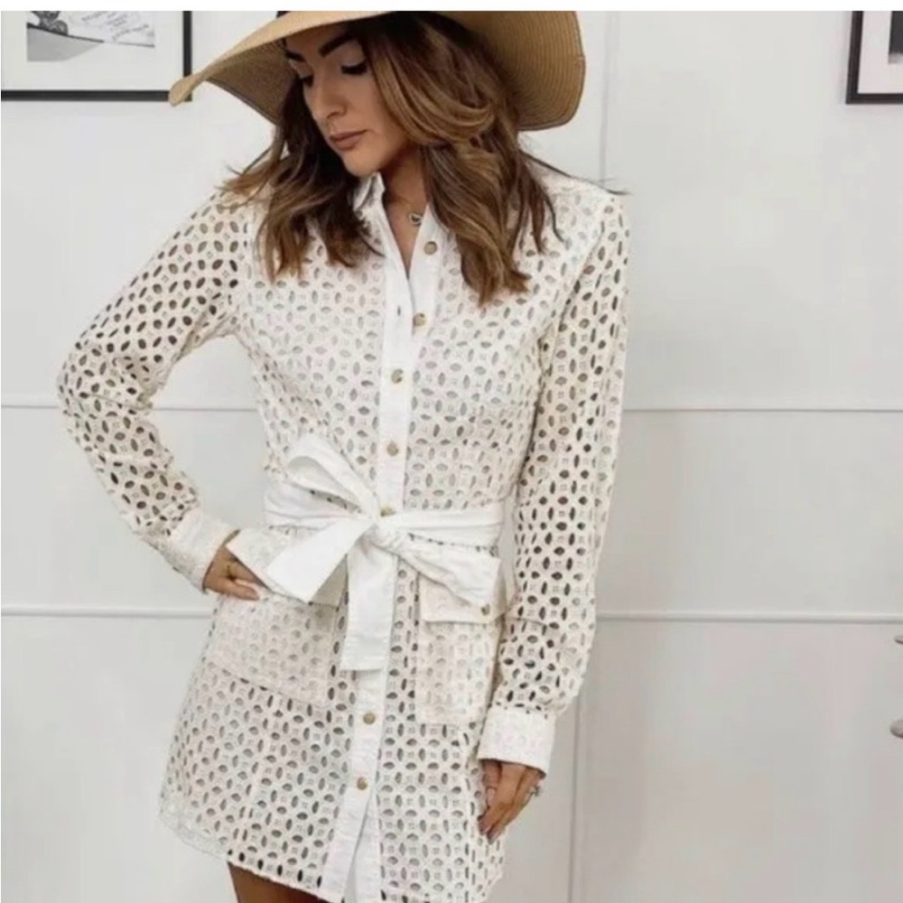 Zara ecru openwork embroidery mini dress XS